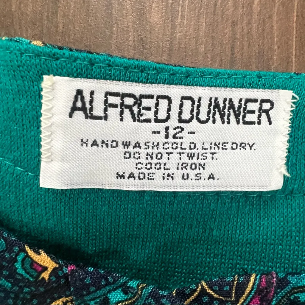 Alfred Dunner Vintage Teal Cardigan Sweater with Paisley Trim sz 12 Green - Image 2