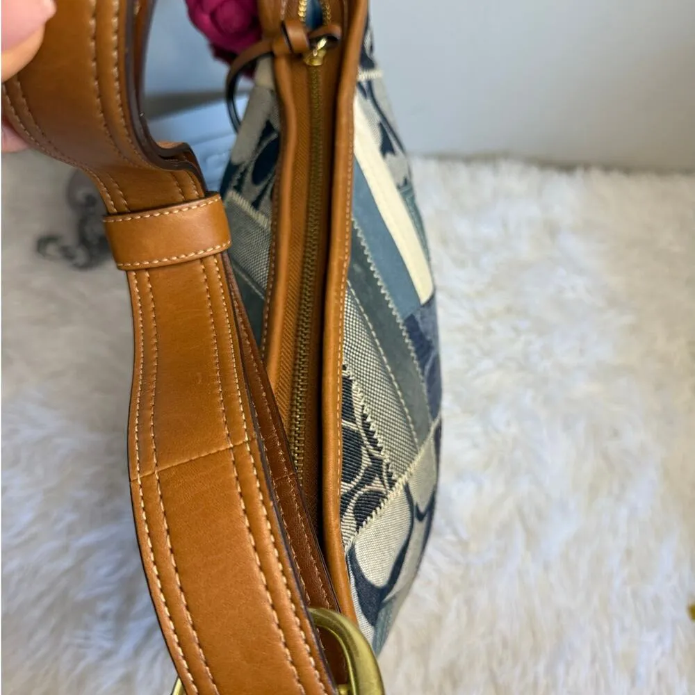 y2k Rare COACH Denim Leather Patchwork Shoulder Bag Crossbody - Image 3