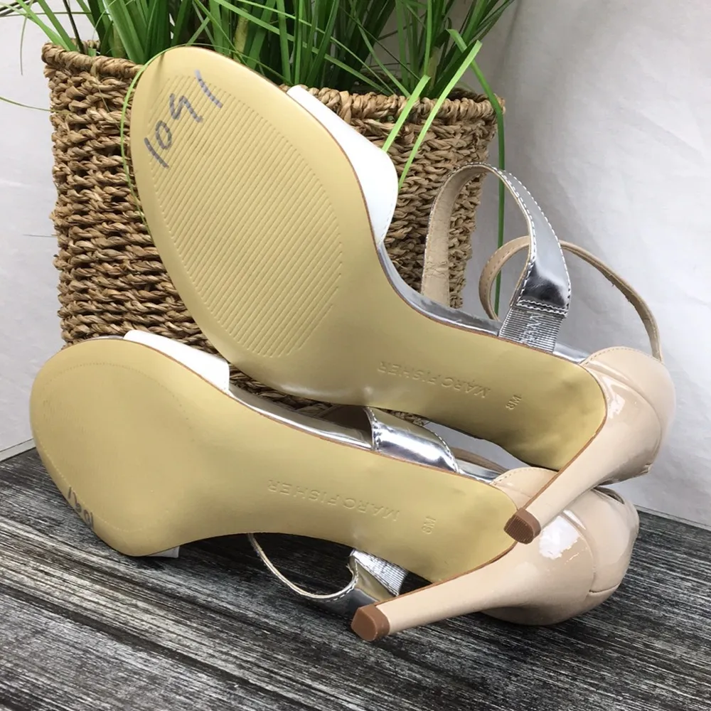 Marc Fisher White & Silver Ankle Strap Heels 8 - Image 8