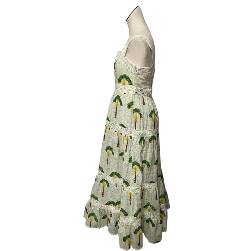 NWOT Calypso St. Barth Stunning Boho Maxi Dress with Tree Print & Lace Details M - Image 4