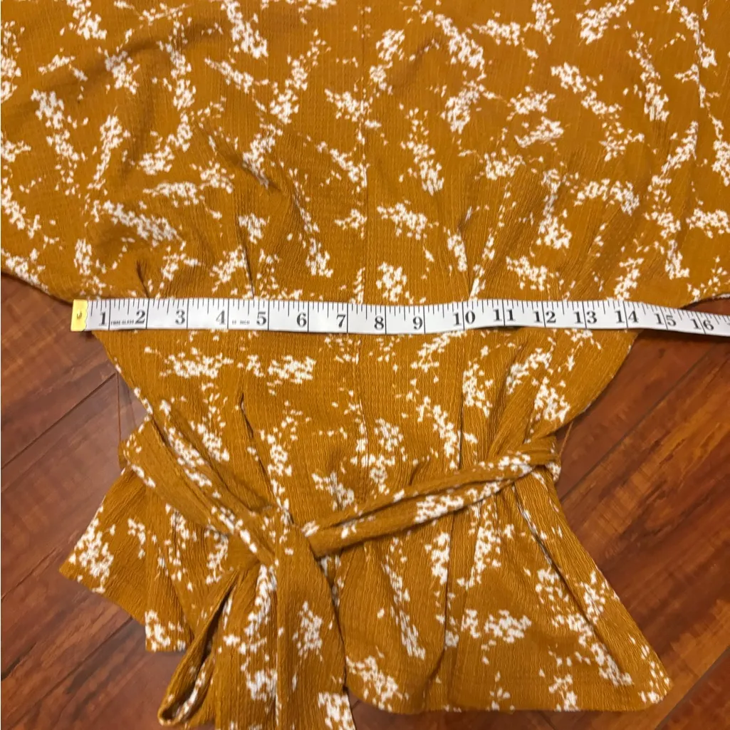 Anthropologie Dolman mustard yellow floral tie waist 3/4 sleeve top blouse xs - Image 12