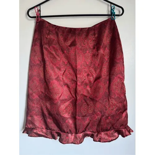 Vintage Y2K Stringbean Womens Red Satiny Floral Ruffle Hem Skirt sz 3 Dainty USA - Image 3
