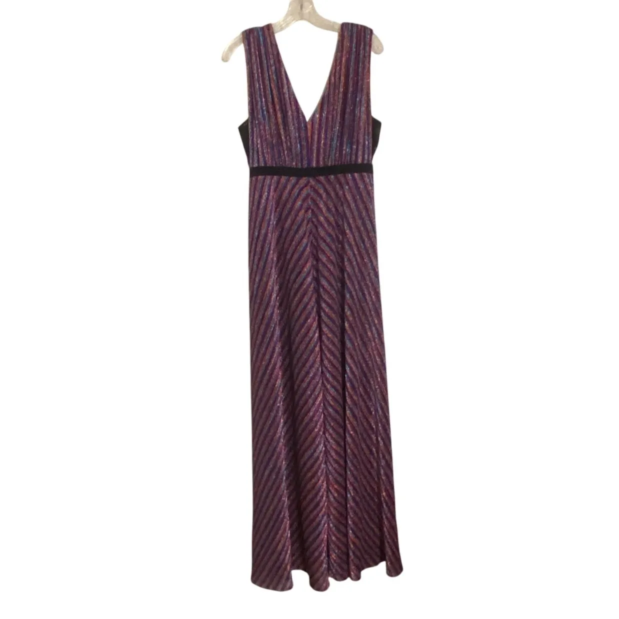 BCBG Holiday Party Dress Metallic Rainbow‎ Pleated Maxi Dress Deep V Neck Medium - Image 3