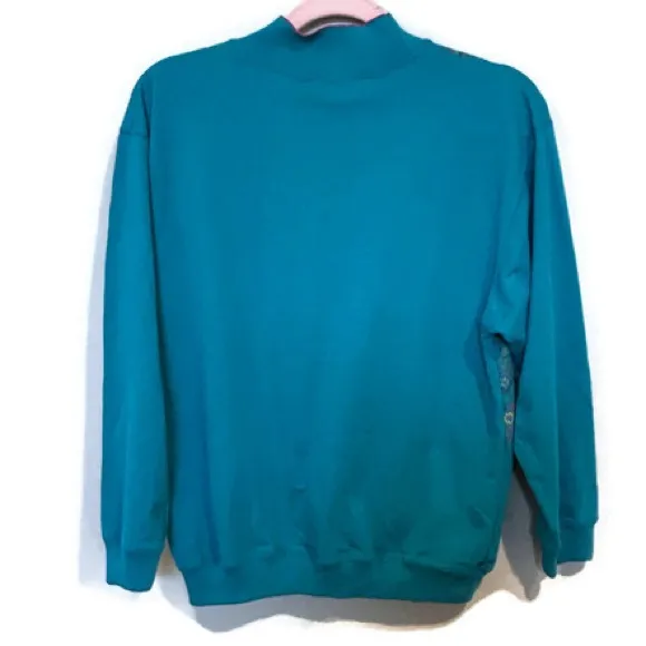 Vintage Belvedere Teal Patterned 90s Artsy Sweatshirt Size Medium Blue - Image 2