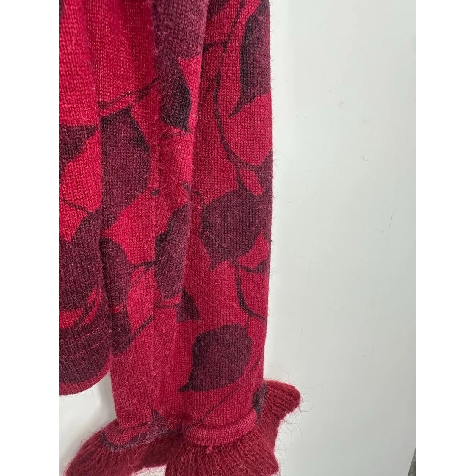 Tess Dress Floral Wrap Sweater Y2K Size XL Silk Wool Blend Ruffle Red Romantic - Image 5