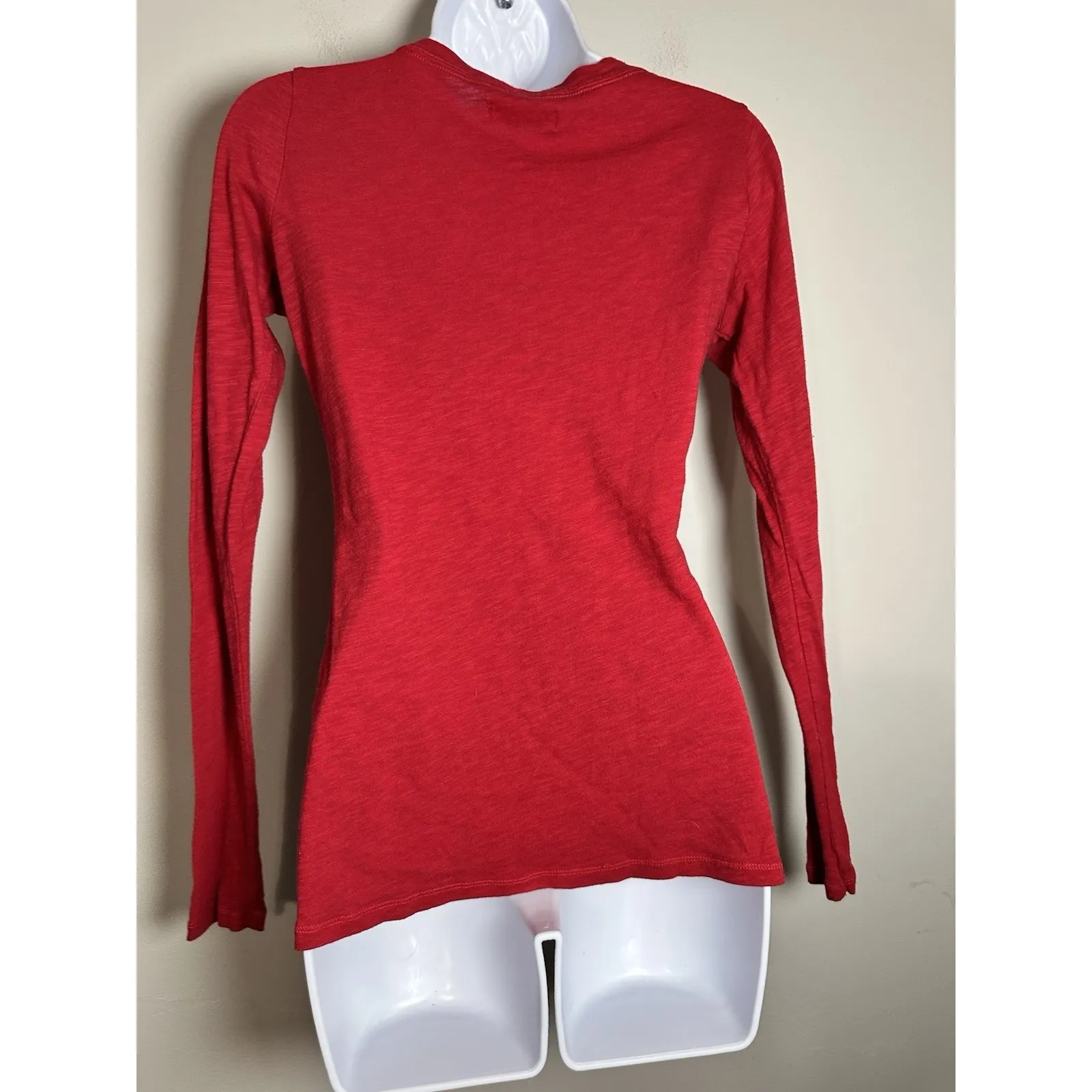 Vtg Hollister Red Long Sleeve V-Neck Top - XS - Y2K Mall Goth Coquette - Image 4