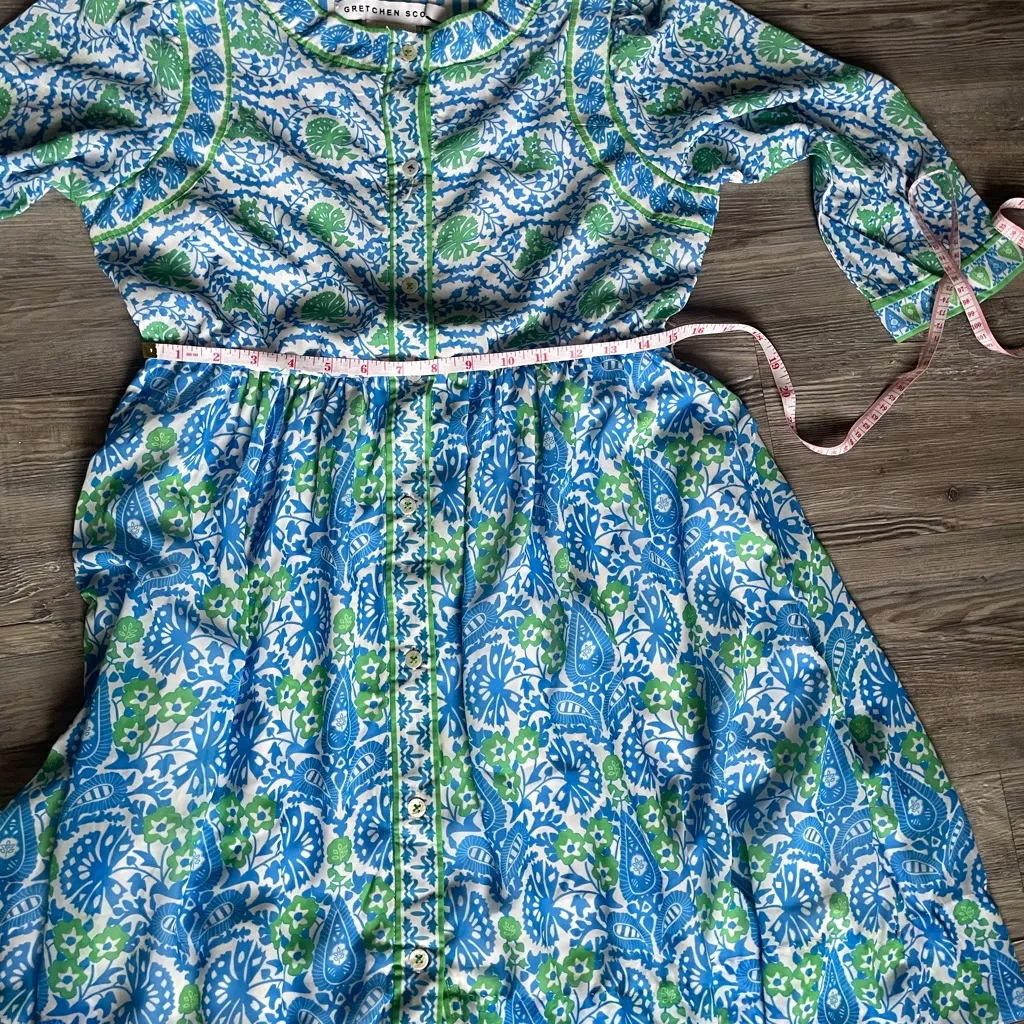 Gretchen Scott Designs Blue and Green Long Sleeve Dress - Image 8
