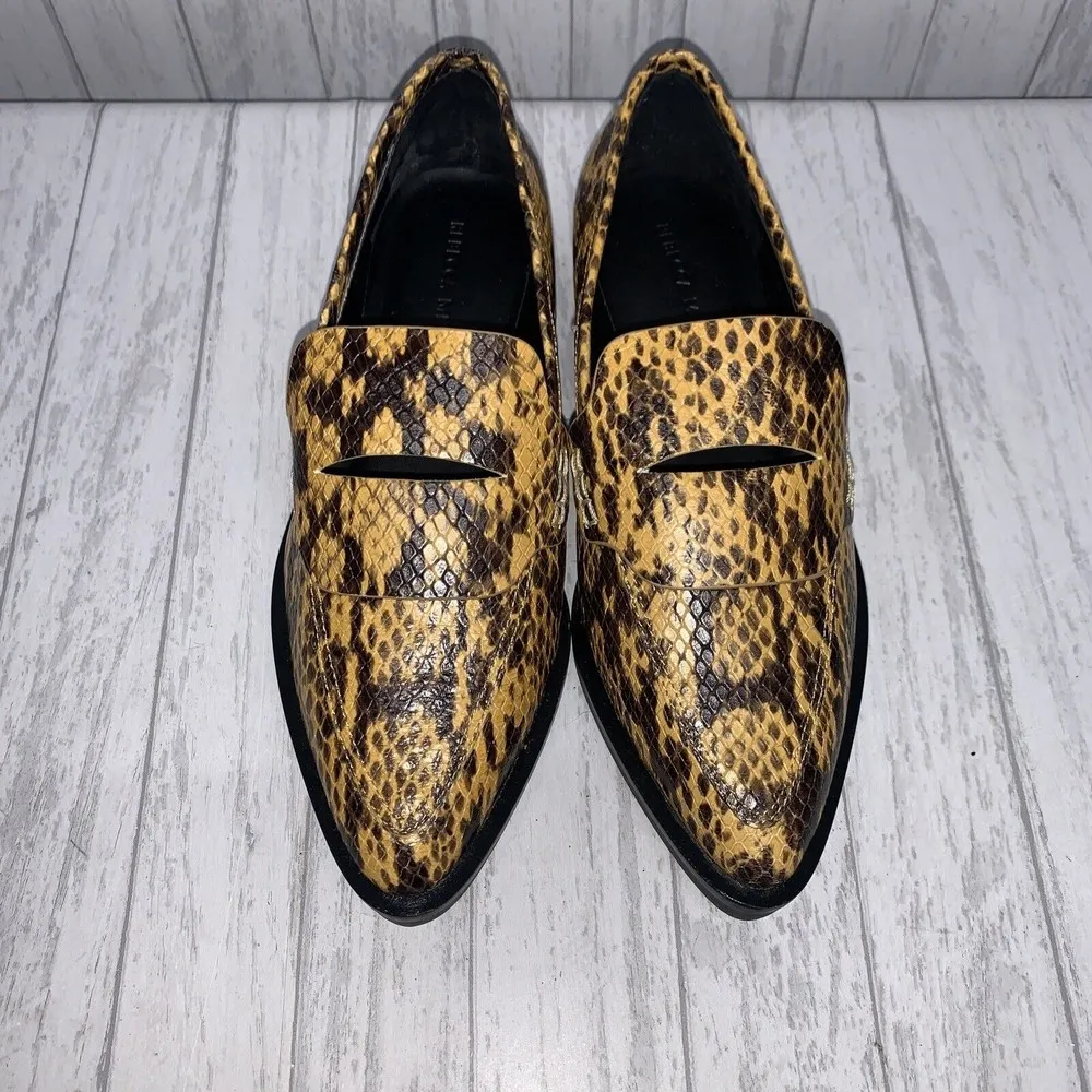 Womens Size 6.5 Rebecca Minkoff Pacey Loafers Yellow Snake Print EUC. - Image 2