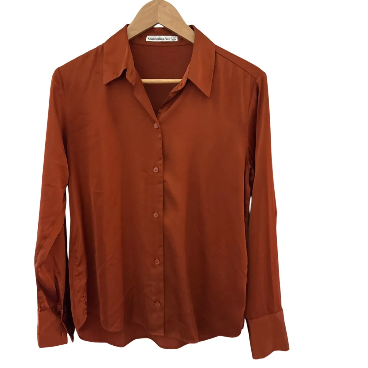 Abercrombie & Fitch Long Sleeve Satin Button Up Shirt Copper Size Small - Image 2