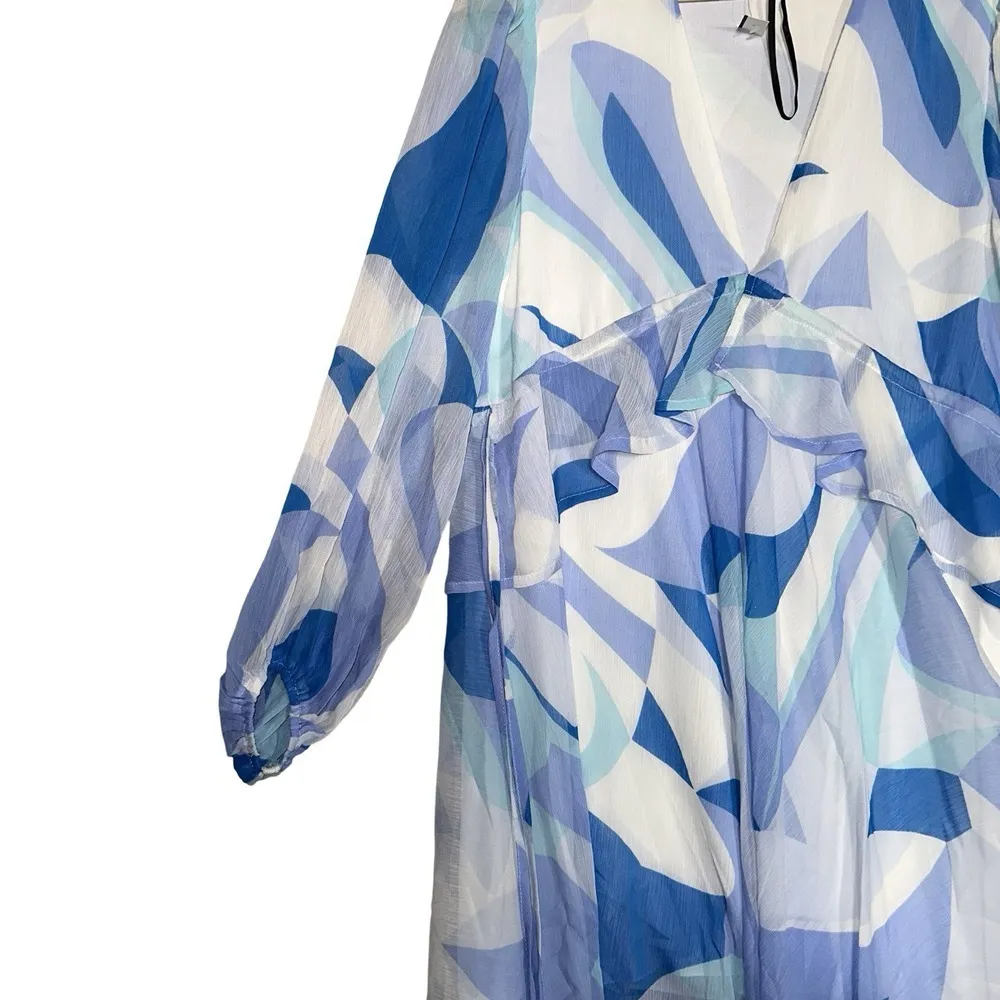 VICI Collection Blue Abstract Print Long Sleeve Babydoll Dress Spring Y2K Sz L Size L - Image 4