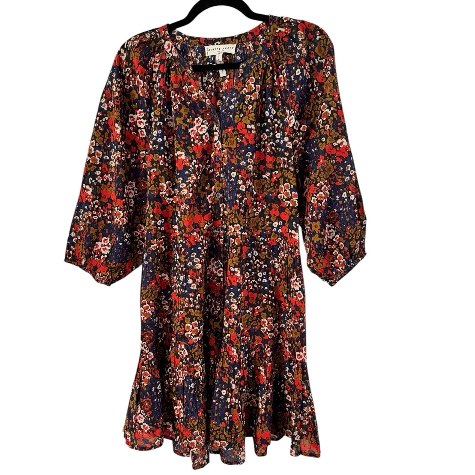 Apiece Apart Mini Mitte Dress Size Small Floral Bold Blomster Red Cotton Poplin - Image 4