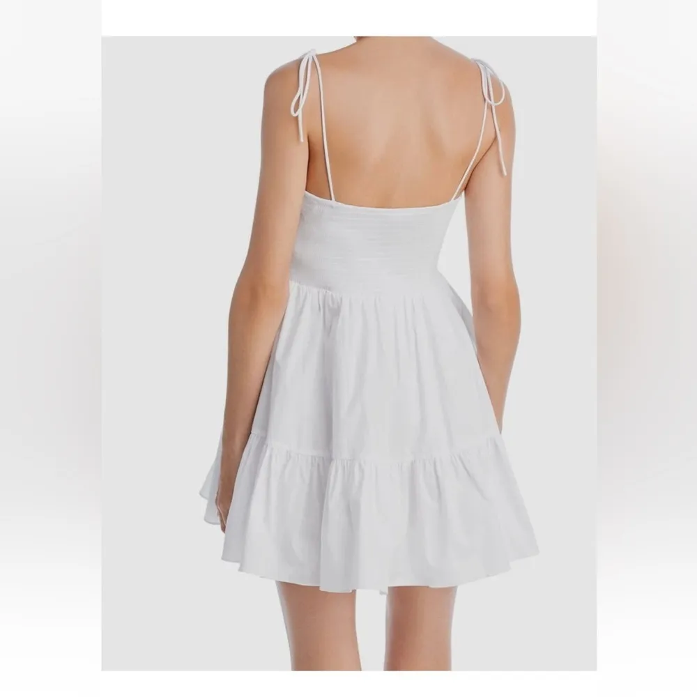 $295 Staud Women's White Landry Smocked Bustier Mini Dress Size Large - Image 3