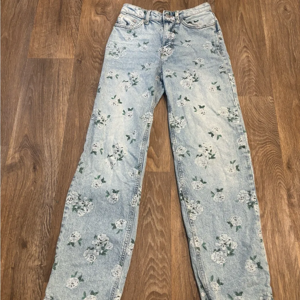 Wild Fable 90’s Relaxed Straight Jeans Light Blue Floral Print Y2K Aesthetic - 0 - Image 2