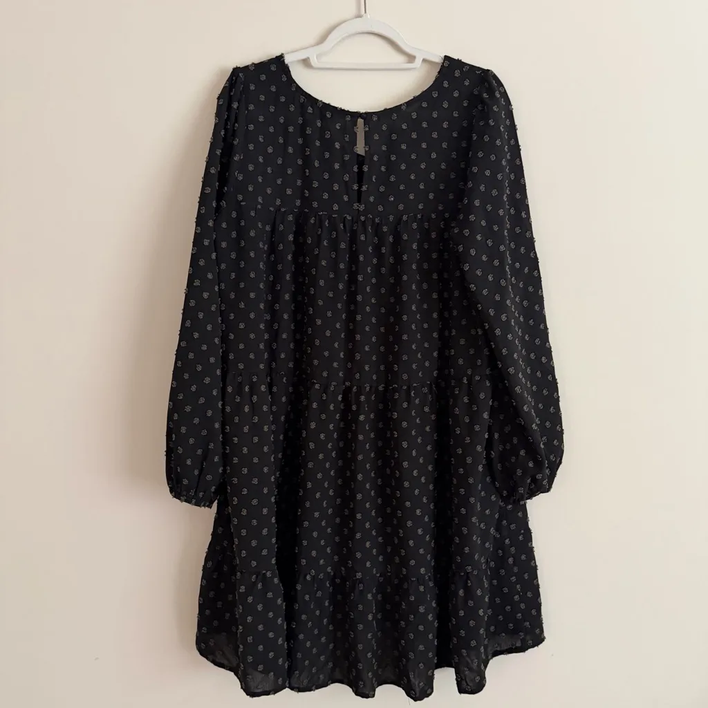 ODDI Black Long Sleeve Tiered Dress Women’s L Textured Dot Boho Midi - Image 4