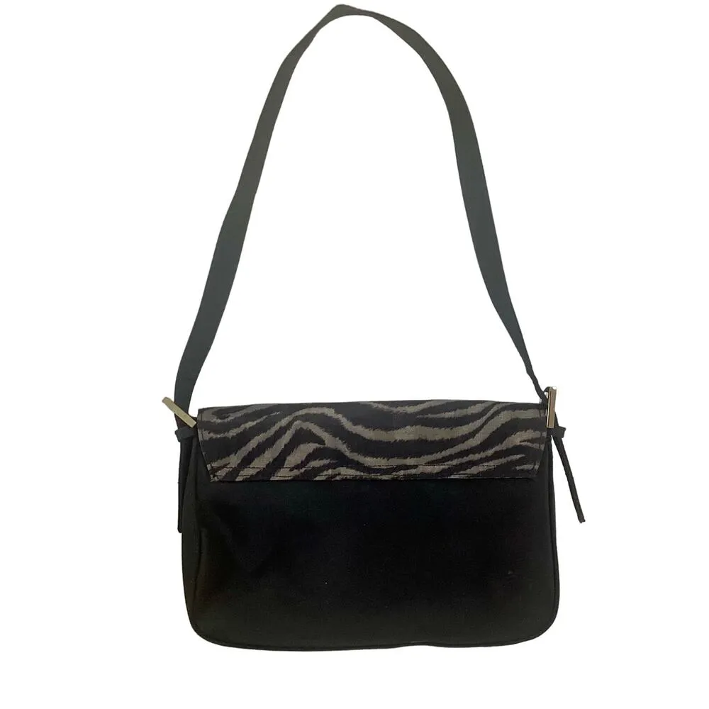 Y2K Zebra Print Shoulder Bag Black - Image 2