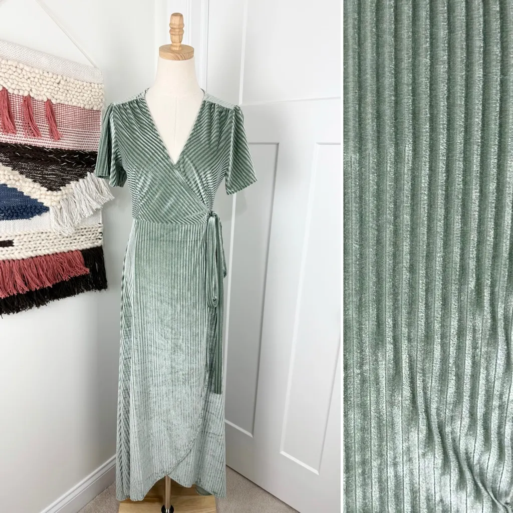 Baltic Born Andi Ribbed Velvet Wrap Dress Sage Green S NWT - Image 2