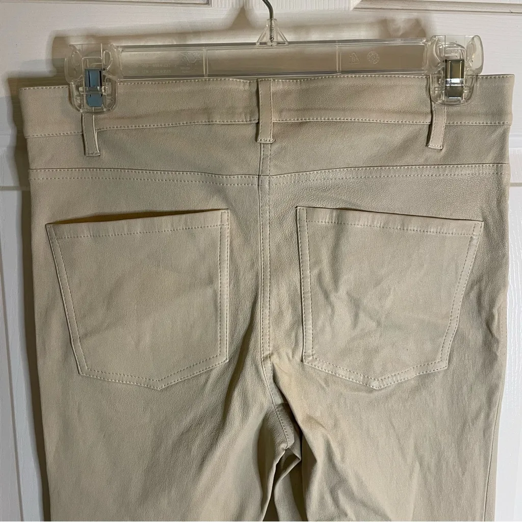 Theory Cream color Boot Cut Lamb Leather Pants Size 4 capsule light academia - Image 6