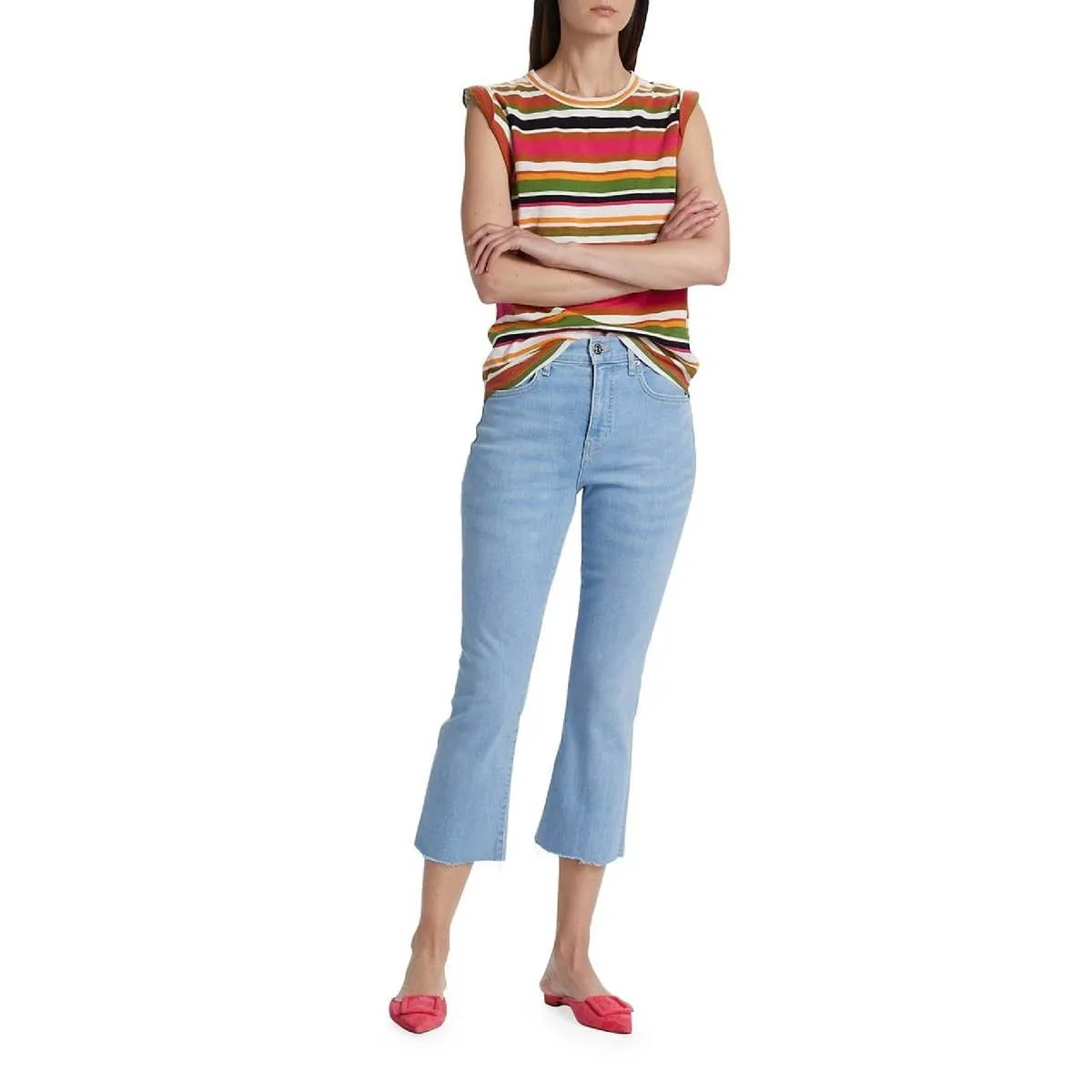 Veronica Beard Carly High-Rise Cropped Kick-Flare Jeans Size 24 - Image 2