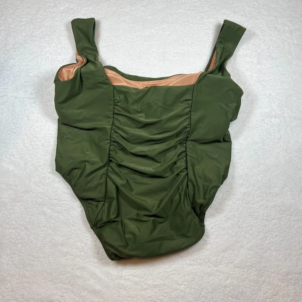 J. Crew Womens One Piece Swimsuit Size 22 Green Ruched Squareneck UPF SPF 50 - Image 7
