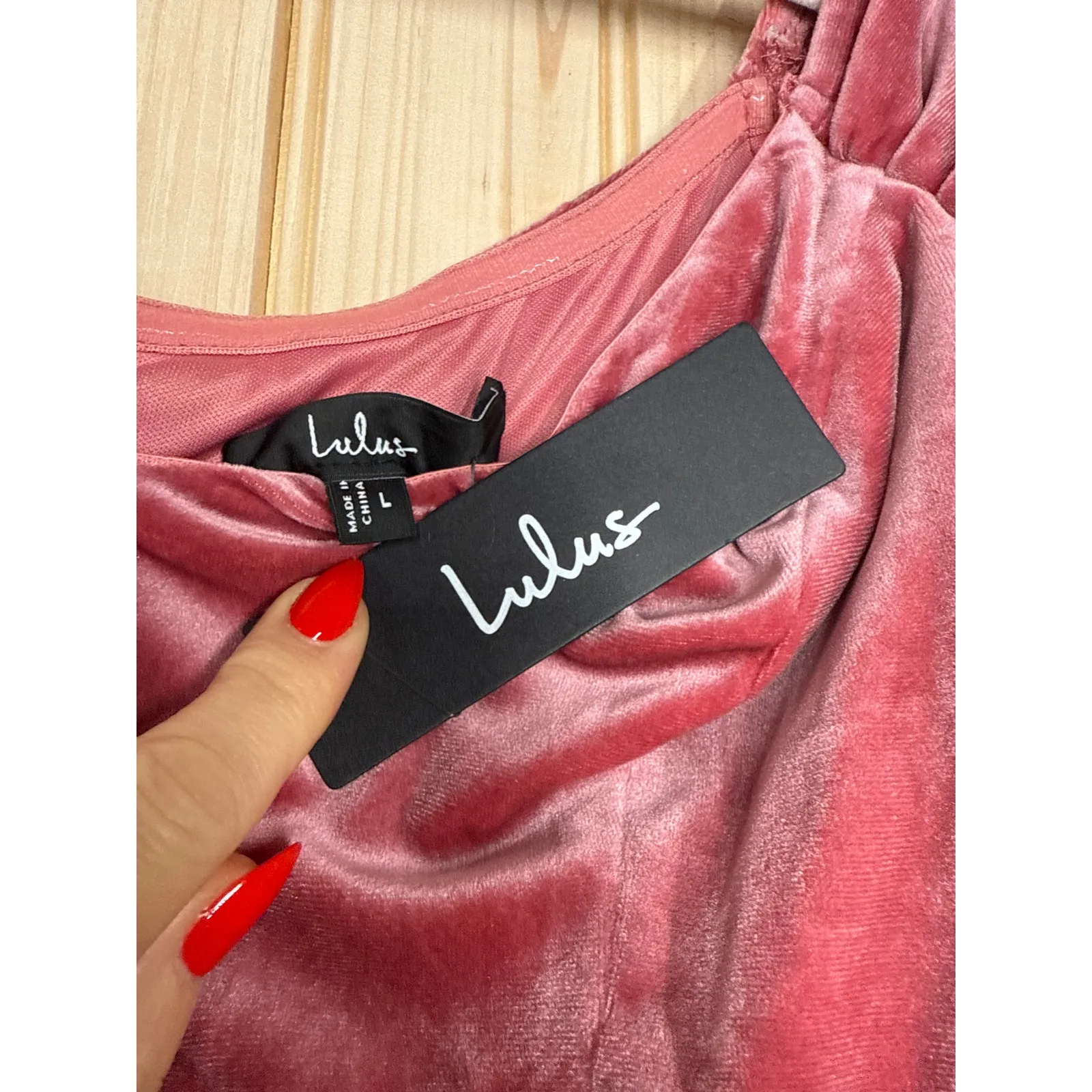 NWT Lulus Glorious Celebration Pink Velvet Off-the-Shoulder Maxi Dress Gala Sz L - Image 6