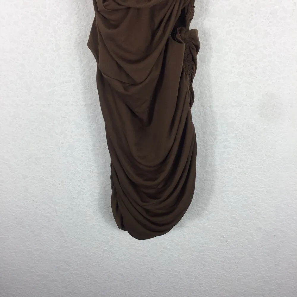 Zara Brown Asymmetric Draped Cut Out Ruched Mini Dress Size XS 7733/075 - Image 12