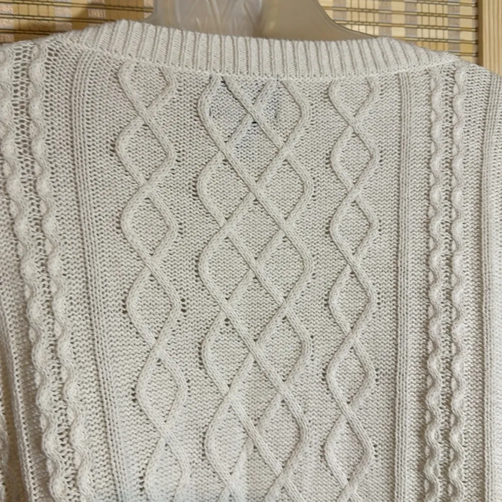 Chaps Classics Ivory Loose Cable Knit Round Neck Sweater Oversized Large - Image 13