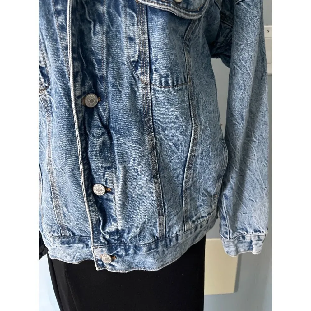 Vintage 90s unisex  acid wash blue marbled distressed denim jacket Small - Image 3