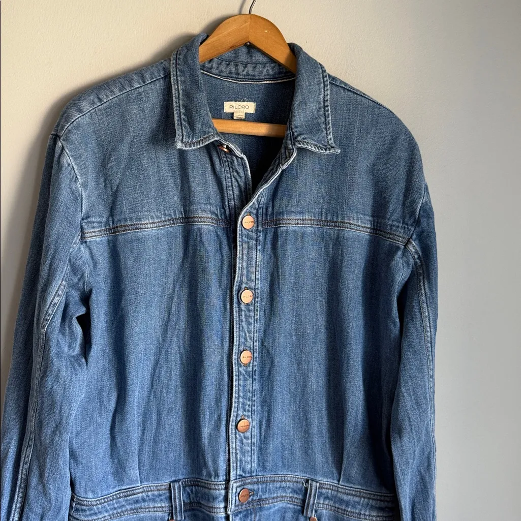 Anthropologie Pilcro Long-Sleeve Denim Micro Mini Shirt Dress Large - Image 5