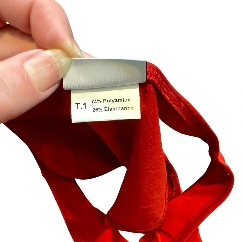 DnuD Paris 2 Piece Bikini Swimsuit: Essential Triangle Neck Bra+Panties Scarlet Red Size 4 - Image 11