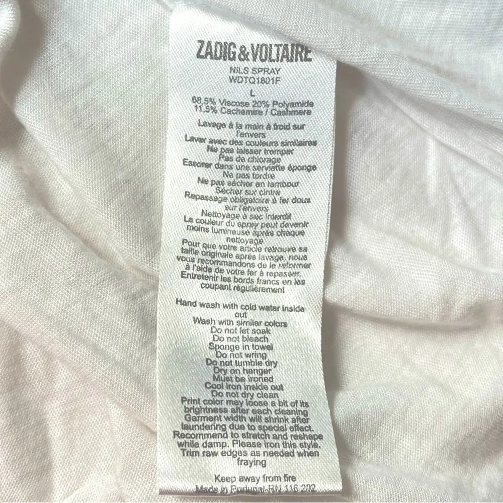 Zadig & Voltaire Nils Spray Scoop Neck Short Sleeve Tee Shirt White Size Large - Image 4