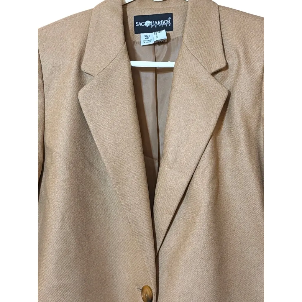 Vtg Sag Harbor Camel Blazer 100% Wool Single Button Lined Jacket Sz 6P NWT - Image 3