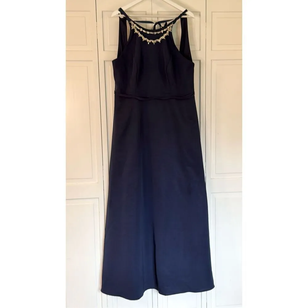 Oleg Cassini Faille crystal neck marine blue a-line maxi dress 18 - Image 13
