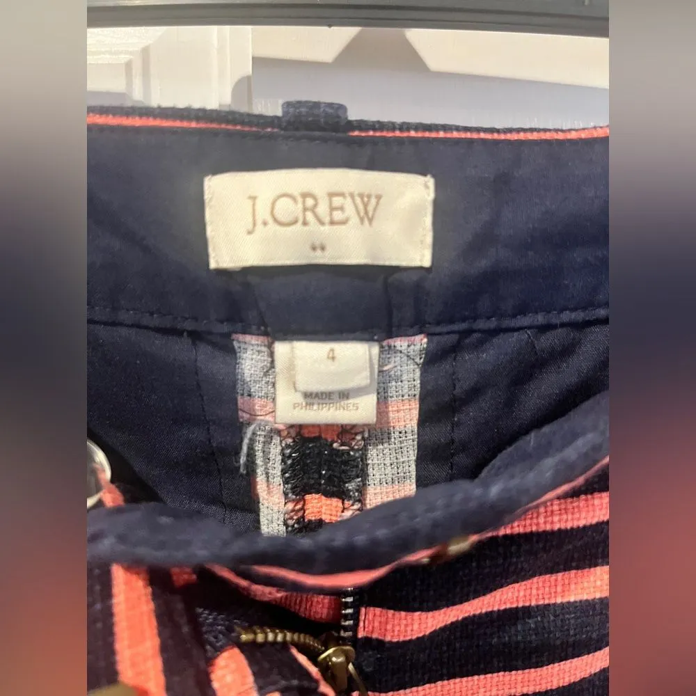 J. Crew Dolphin Hem Striped Shorts Womens Navy Peachy Pink Size 4 - Image 4