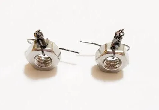 Silver Hexagon Hand Made Earrings  - Image 2