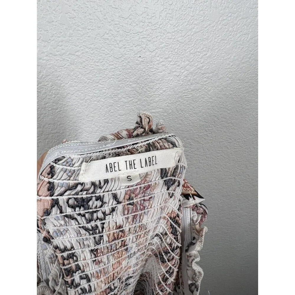 Abel The Label Maxi Dress Small Smocked Tie Straps Tiered Floral Boho Anthro - Image 6