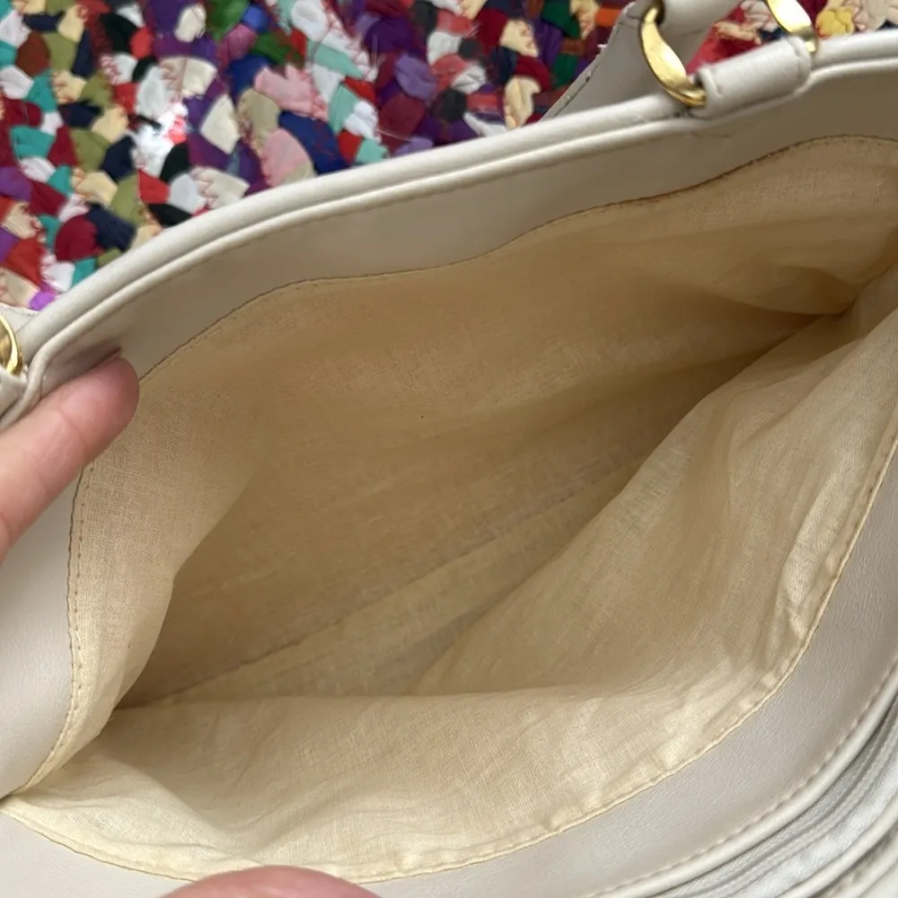 Vintage 80s/90s Partners Cream Floral Patchwork Needlepoint Top Handle Purse - Image 5