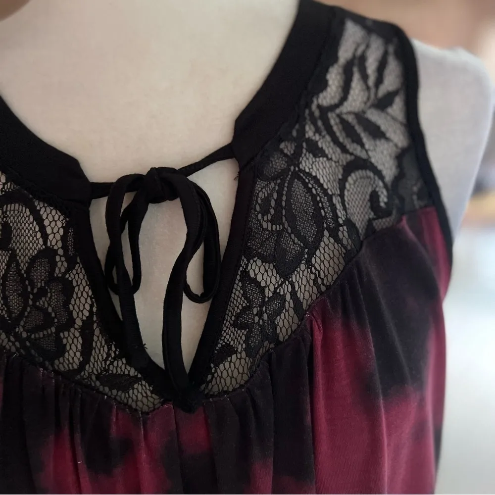 NWT Torrid Super Soft Tunic Top Lace Tie Dye Sz 10 Burgundy Black Swing Chic - Image 7