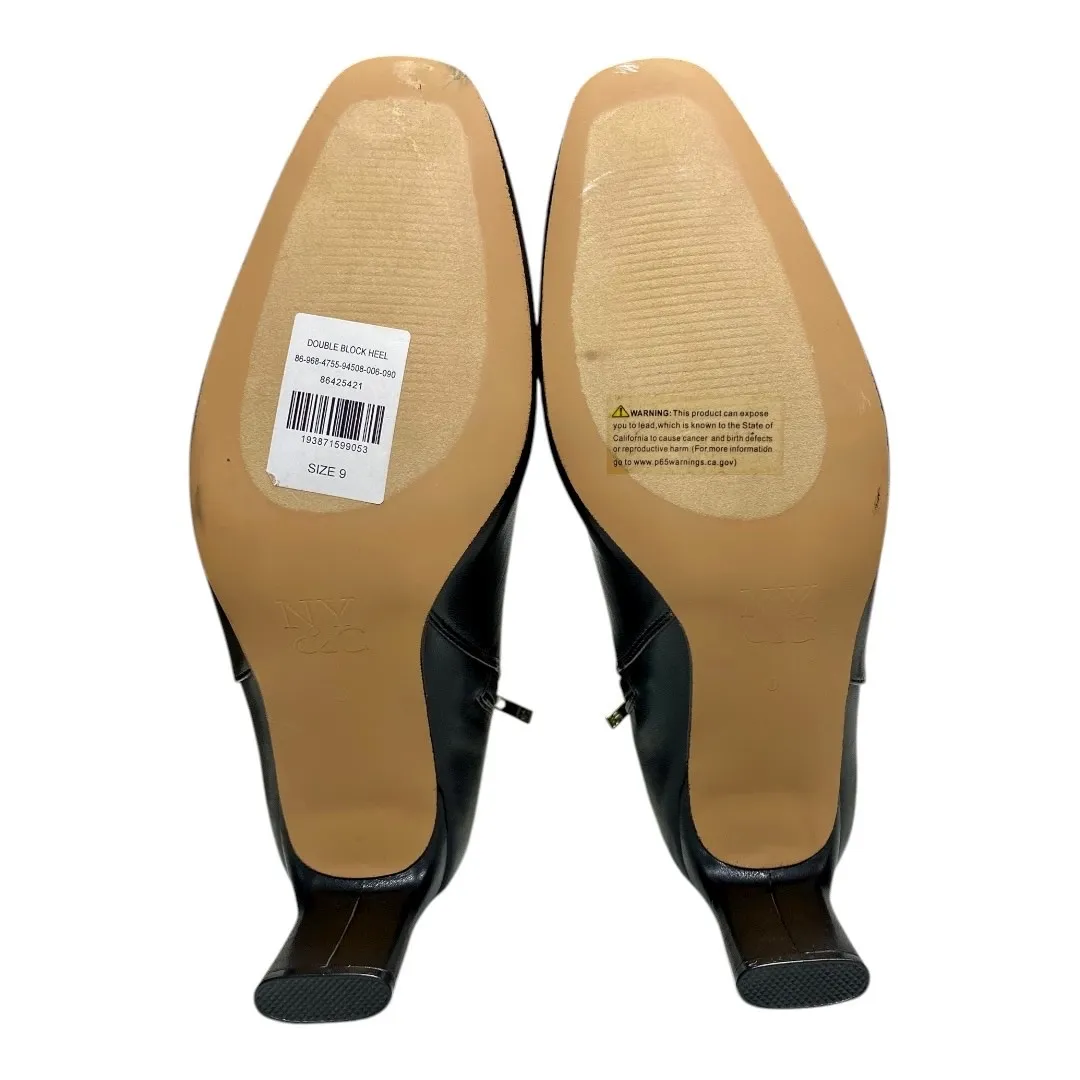 NY&C Women’s Size 9 Black Vegan Leather Double Block Heel Boots Silver Buckle - Image 7