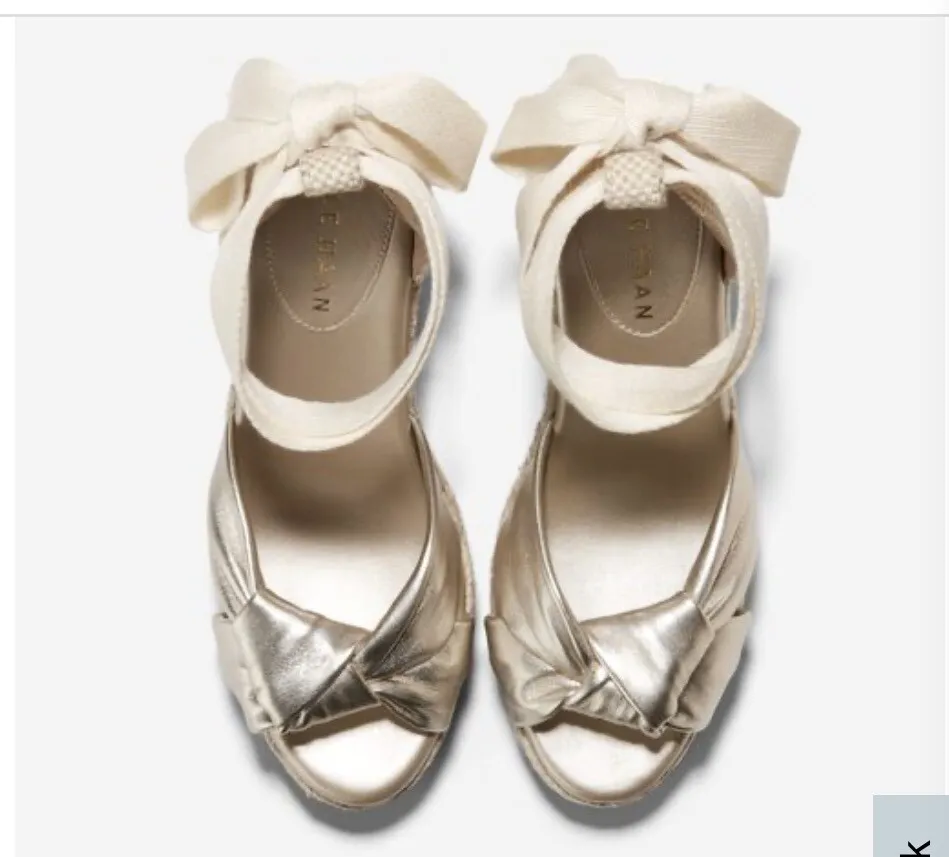 Cole Haan Gold Cream Tan Cloudfeel Hampton Wedge Platform Lace Up Sandal - Image 4