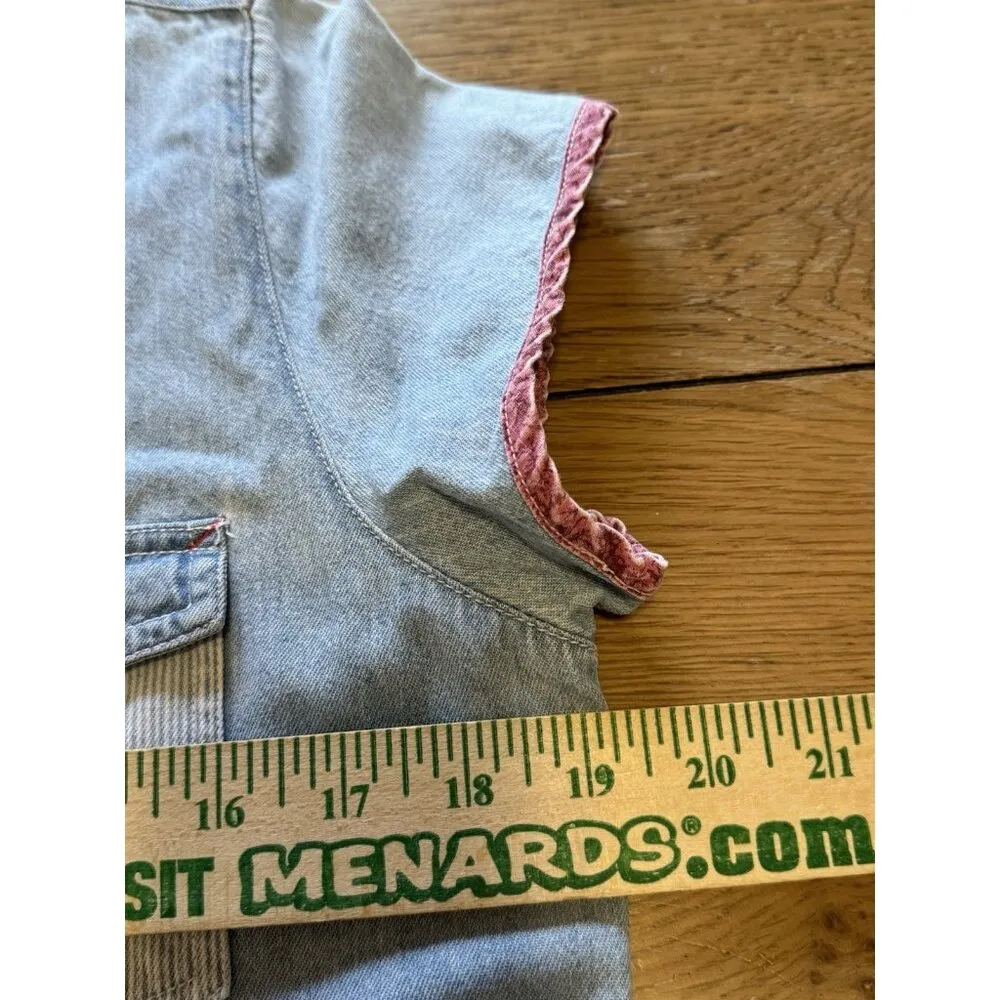 Andrew’s Blues Denim Size Medium Button Up Shirt Cotton Hippie Boho Short Sleeve Blue - Image 8