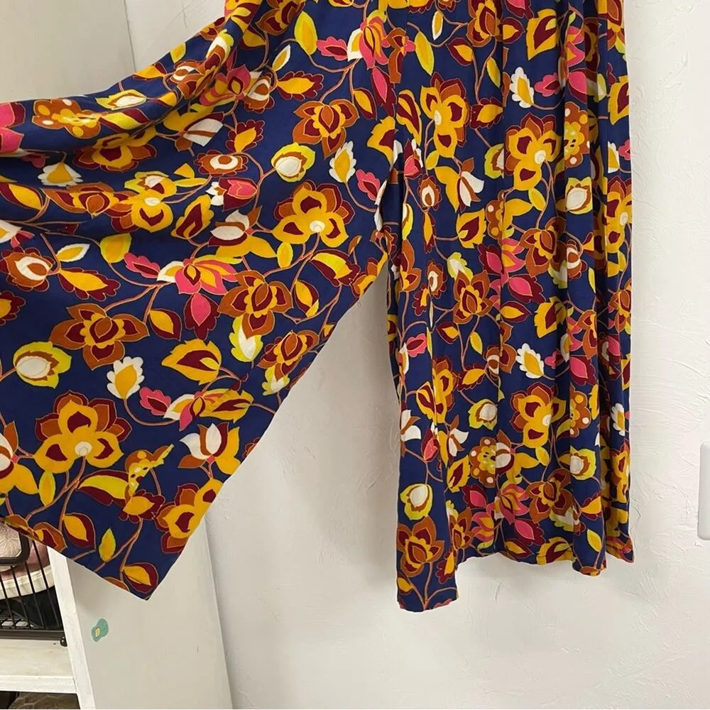 ModCloth Navy Floral Print Wide Leg Pull On Pants Womens XXS Tropical Blue - Image 7