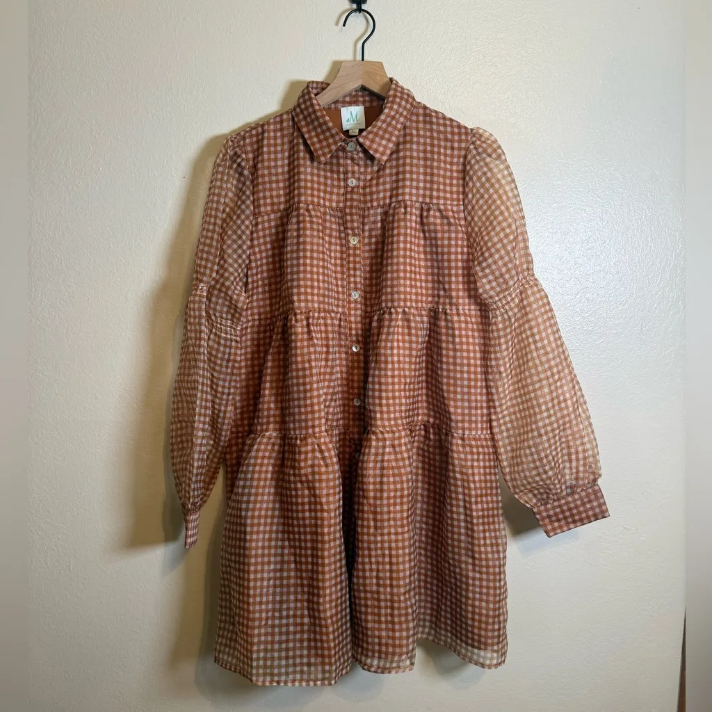 Shop The Mint Take The Leap Butterscotch Brown Plaid Dress - Image 2