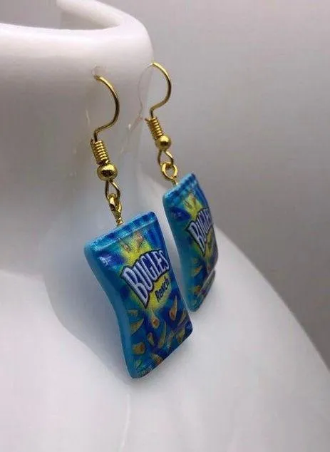 Cute Bugles Chip Bag Earrings Blue - Image 3