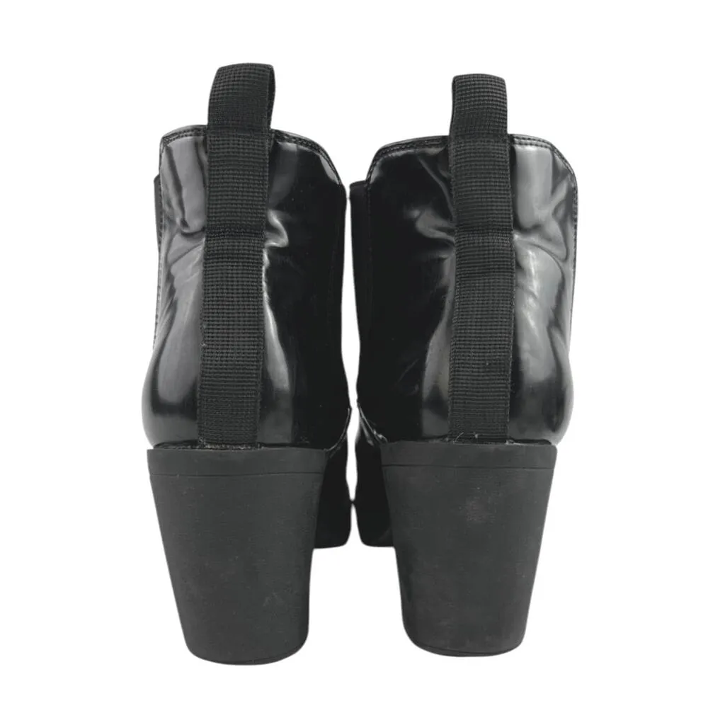 Halston Women's Black Vegan Leather Round Toe Block Heels Chelsea Boots Size 11 - Image 2