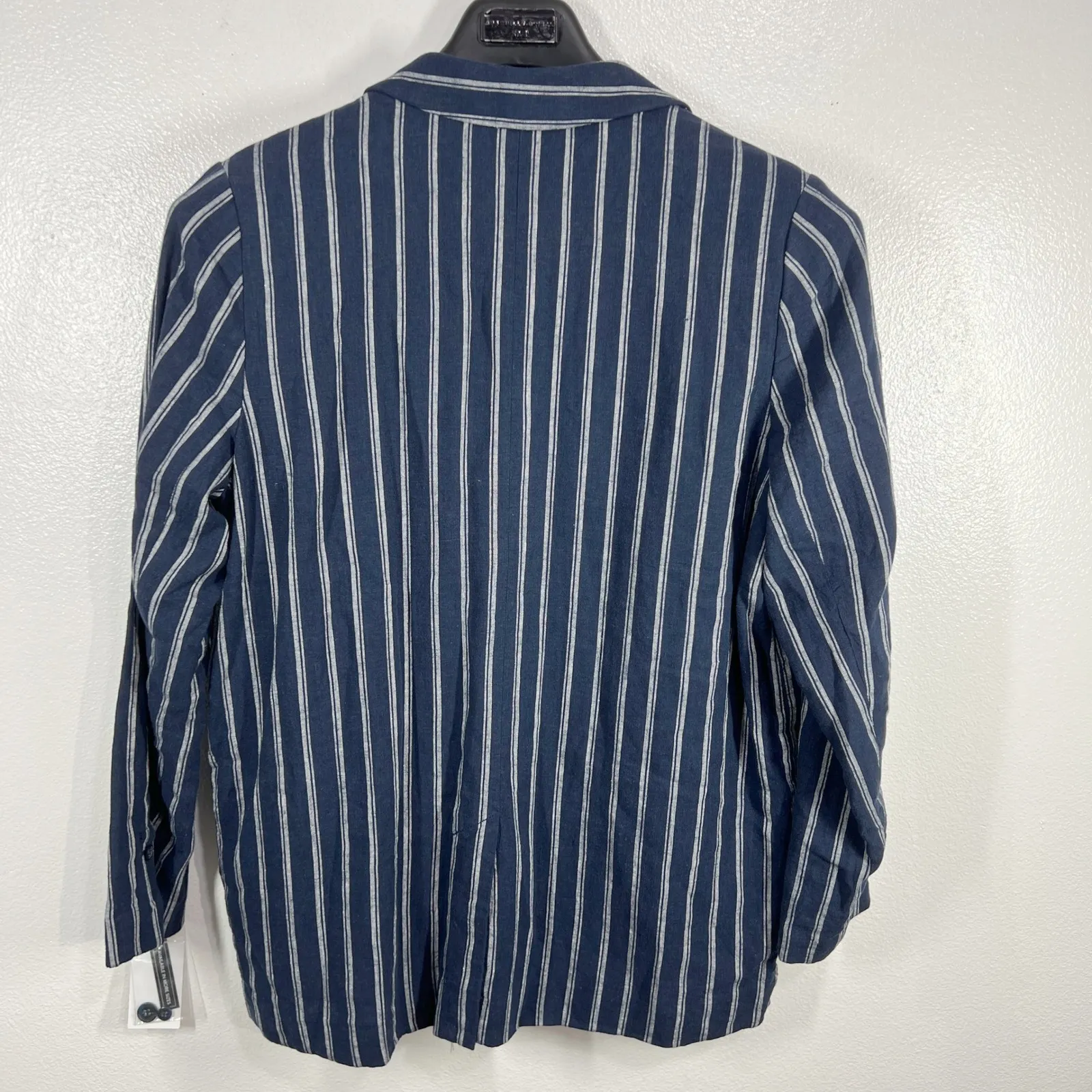 Treasure Bond Navy Blue Striped Linen‎ Blend Blazer Jacket Business Casual M - Image 2