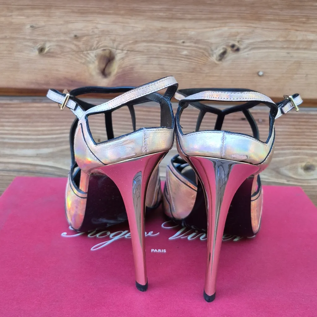 Roger Vivier IRIDESCENT Leather Heels 10 Pink - Image 6