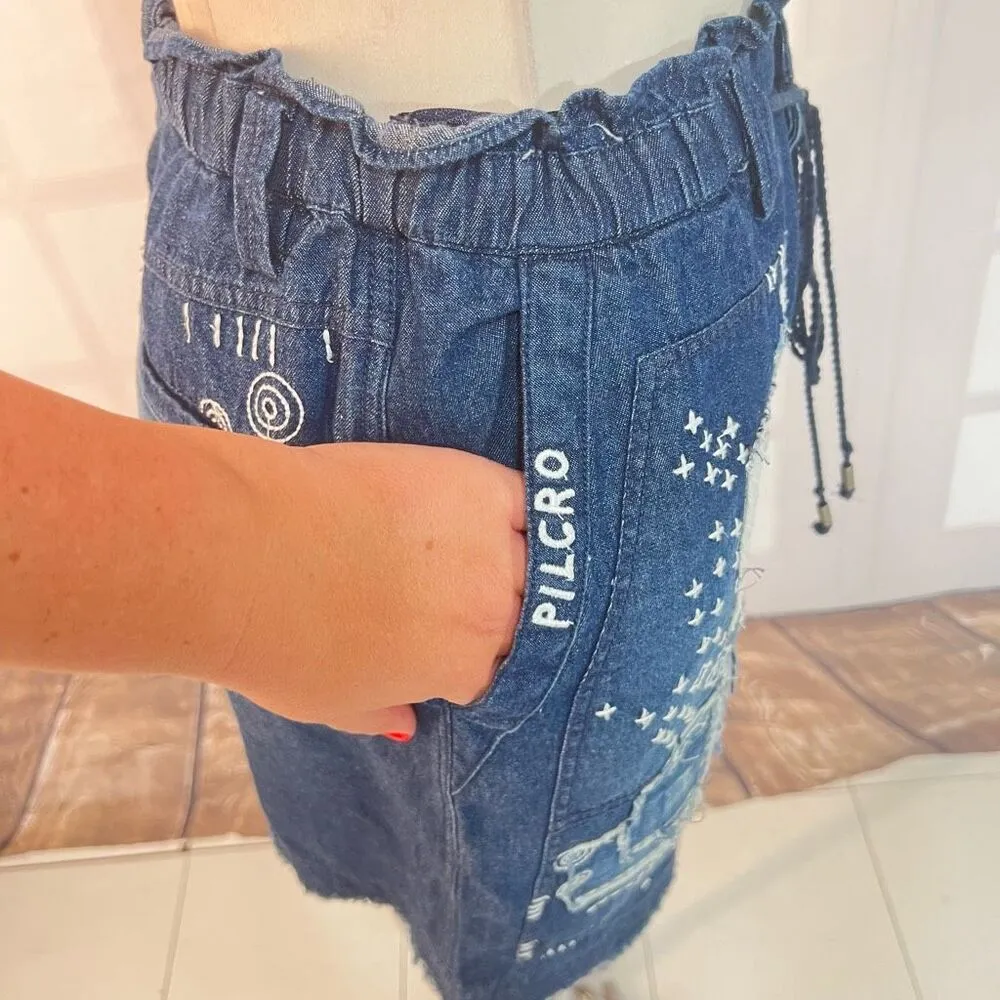 Anthropologie Pilcro NWT Blue Embroidered Frayed Hem Denim Mini Skirt Size Small - Image 6