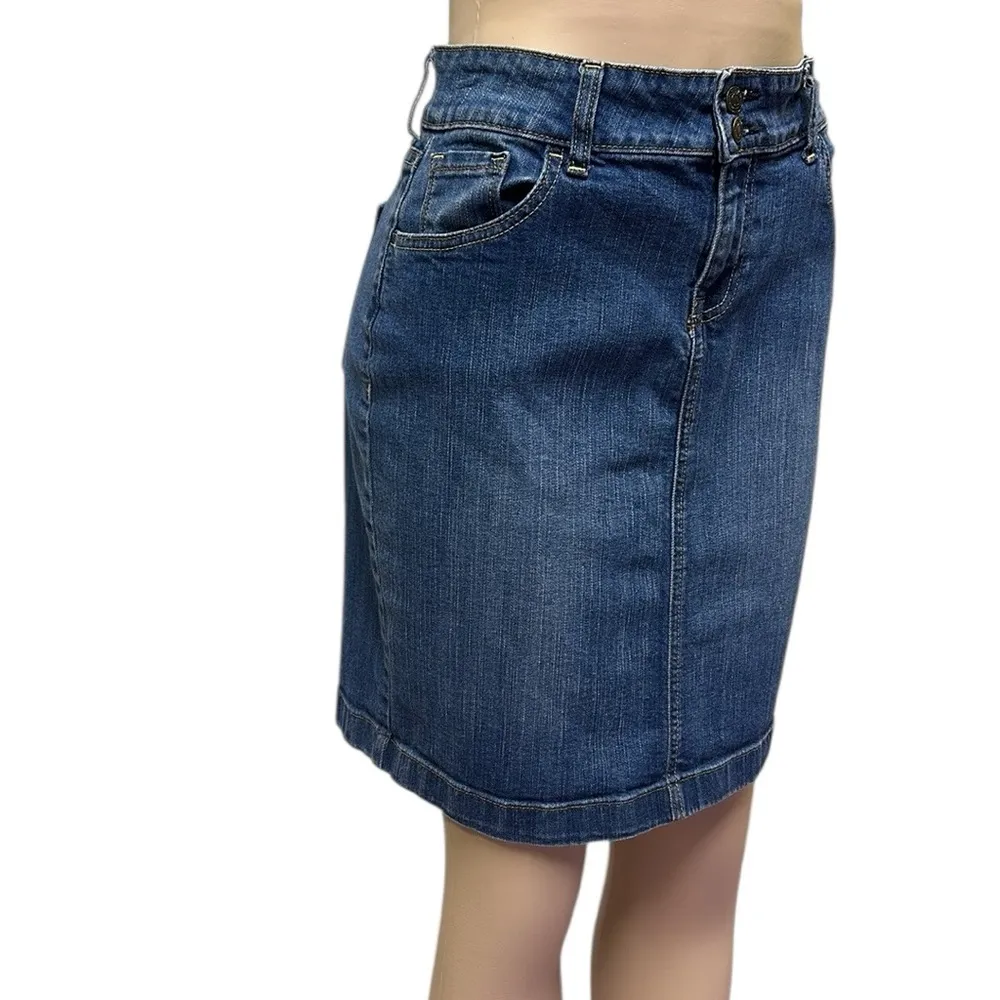 Old Navy Ultra Blue Jean High Waist Medium Wash Denim Back Slit Skirt Womens 10 - Image 5