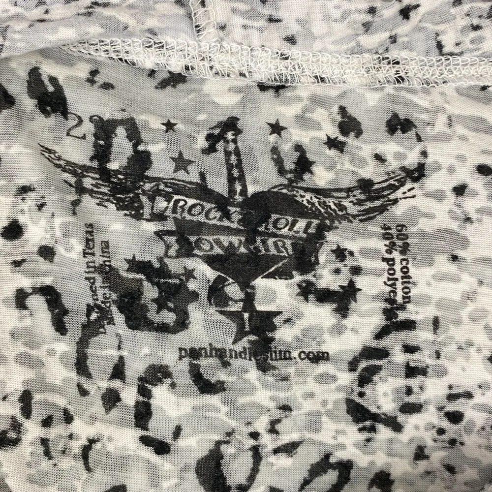 Rock & Roll Cowgirl Gray Black Fleur De Lis Embellished Long Sleeve Hoody Tee L - Image 4