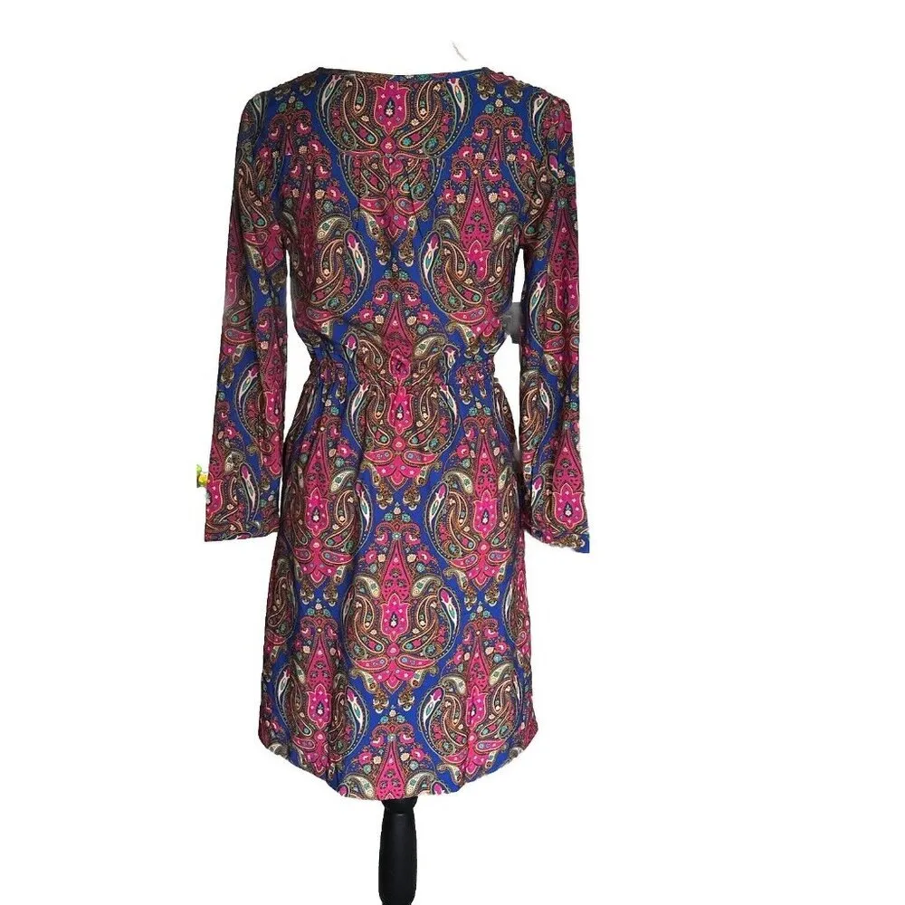 Merona Blue Pink Paisley Long Sleeve Dress Light Weight Colorful Casual - Image 6
